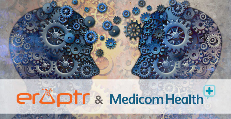 Illustration of two heads with gears facing each other representing Eruptr acquires Medicom Health